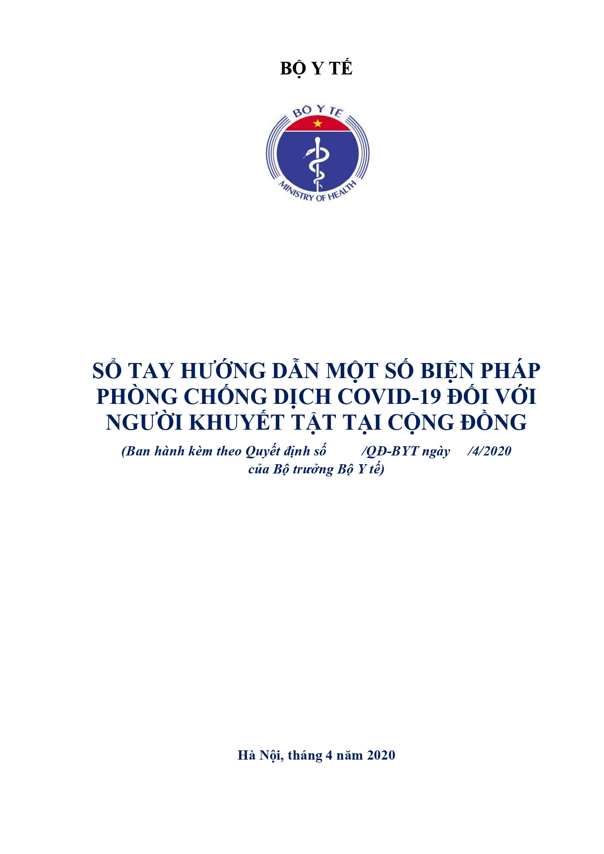 Sổ tay hướng dẫn một số biện pháp phòng chống dịch Covid-19 đối với người khuyết tật tại cộng đồng