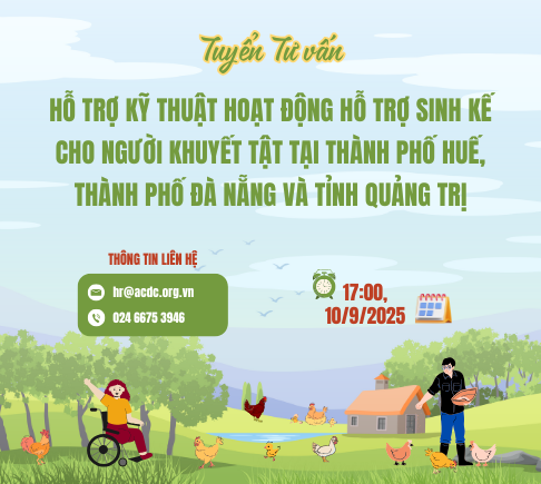 Tuyển tư vấn hỗ trợ kỹ thuật hoạt động hỗ trợ sinh kế cho người khuyết tật tại thành phố Huế, Đà Nẵng và tỉnh Quảng Trị