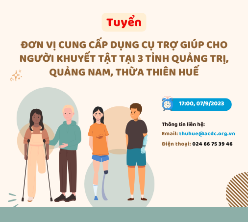 Tuyển đơn vị cung cấp dụng cụ trợ giúp cho người khuyết tật tại 3 tỉnh Quảng Trị, Quảng Nam, Thừa Thiên Huế
